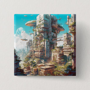 Futuristic City Science Fiction Art 15 Cm Square Badge