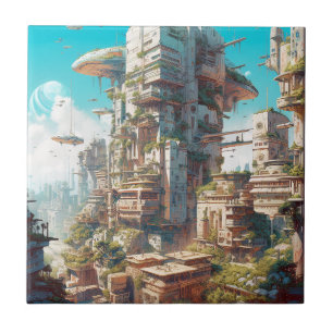 Futuristic City Science Fiction Art Tile