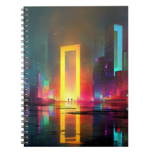 Futuristic City with Radiant Neon Portal Notebook