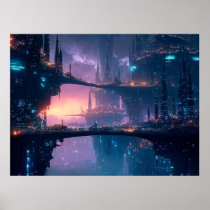 Futuristic Cityscape at Dusk Poster