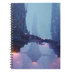 Futuristic Cityscape with Hovering Structures Notebook