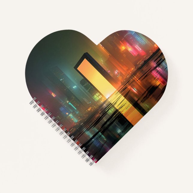 Futuristic Cityscape with Neon Reflections Notebook (Front)