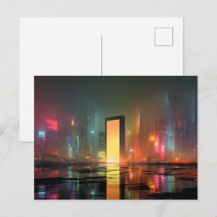 Futuristic Cityscape with Neon Reflections Postcard