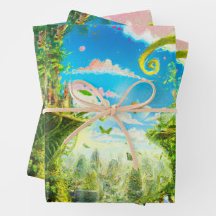 Futuristic Colourful Plant City, AI Generated Art Wrapping Paper Sheet
