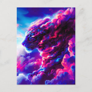 Futuristic Cosmic Neon Leopard Announcement Postcard