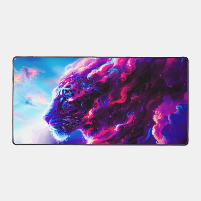 Futuristic Cosmic Neon Leopard  Desk Mat (Front)