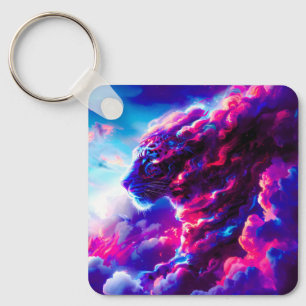 Futuristic Cosmic Neon Leopard  Key Ring