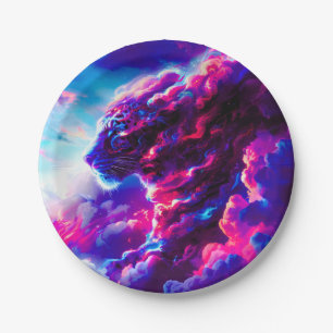 Futuristic Cosmic Neon Leopard  Paper Plate