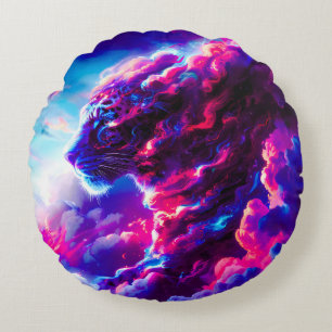 Futuristic Cosmic Neon Leopard Round Cushion
