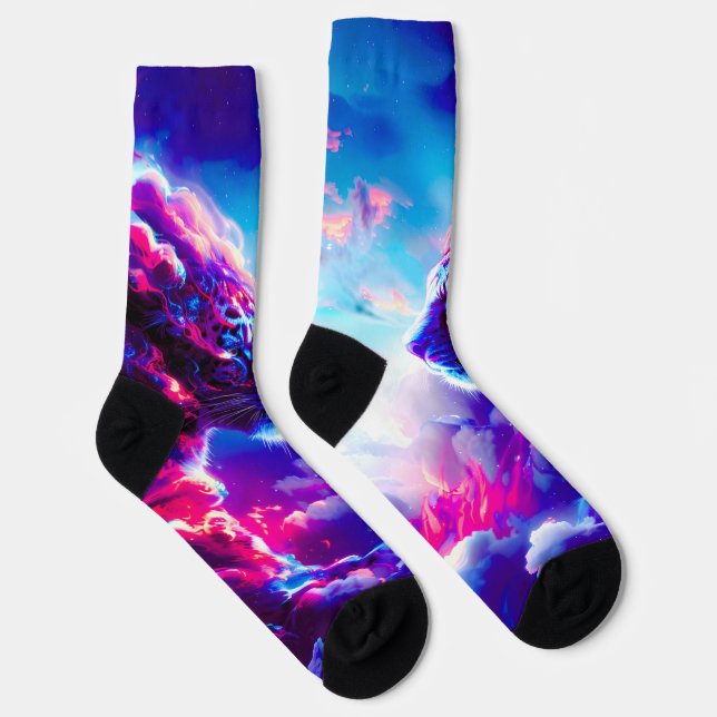 Futuristic Cosmic Neon Leopard  Socks (Right)