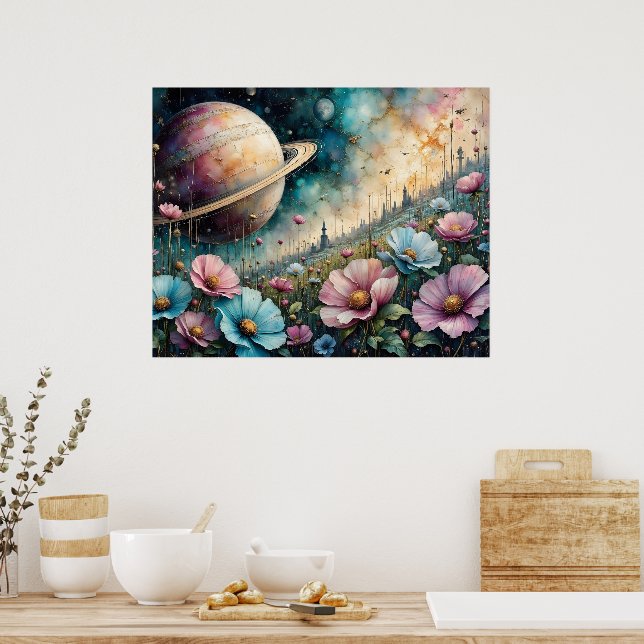 Futuristic Cosmos Flower and Space Poster (Kitchen)