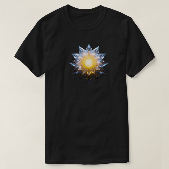 Futuristic Crystal Lotus • Geometric Sci-Fi Energy T-Shirt (Design Front)