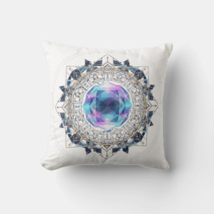 Futuristic Crystal Mandala – Geometric Tech Art Cushion