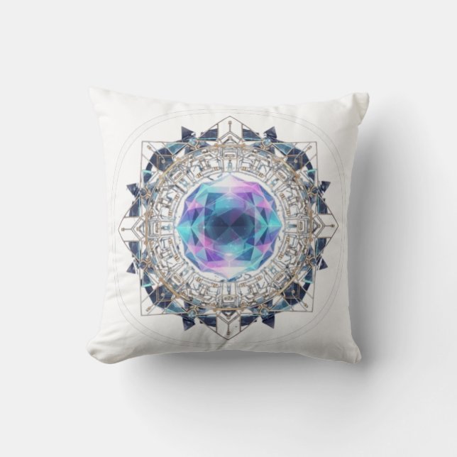 Futuristic Crystal Mandala – Geometric Tech Art Cushion (Front)