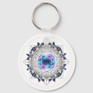 Futuristic Crystal Mandala – Geometric Tech Art Key Ring
