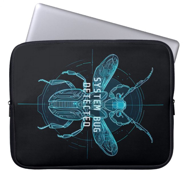 Futuristic Cyber Bug Detected IT Humor Laptop Sleeve (Front)