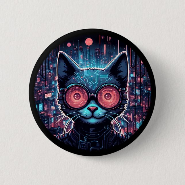 Futuristic Cyber Cat 6 Cm Round Badge (Front)