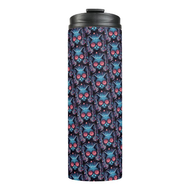 Futuristic Cyber Cat Thermal Tumbler (Front)