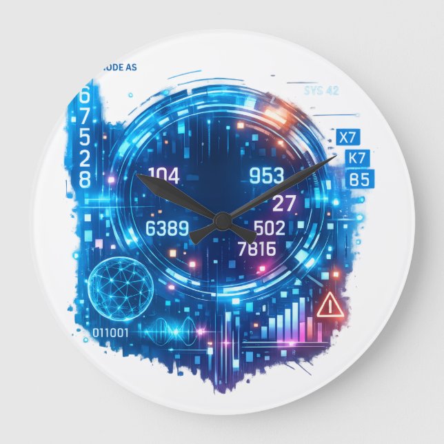 Futuristic Cyber HUD Wall Clock – Digital Interfac (Front)