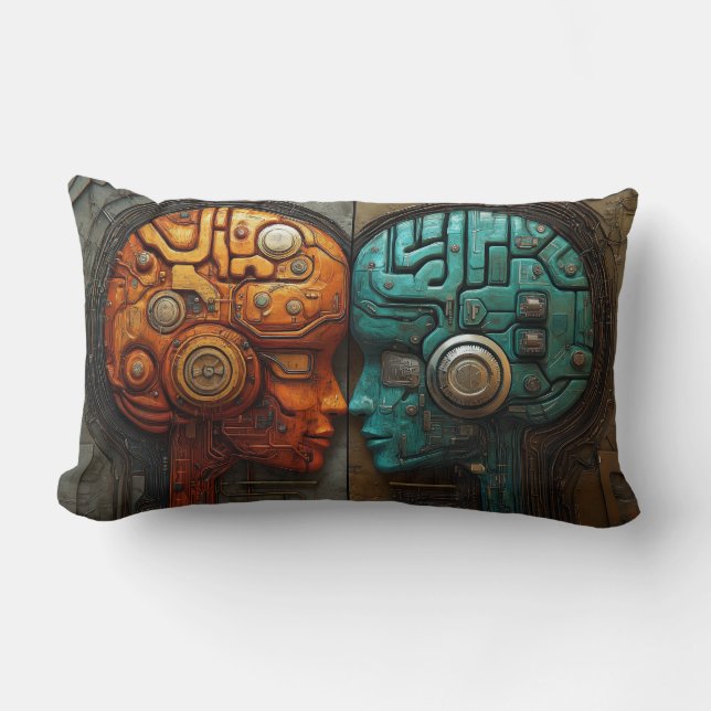 Futuristic Cyberpunk Artificial Intelligence Art Lumbar Cushion (Front)
