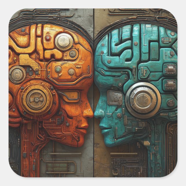 Futuristic Cyberpunk Artificial Intelligence Art Square Sticker (Front)