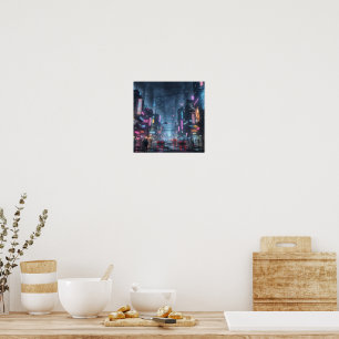 Futuristic Cyberpunk City Neon Night Poster