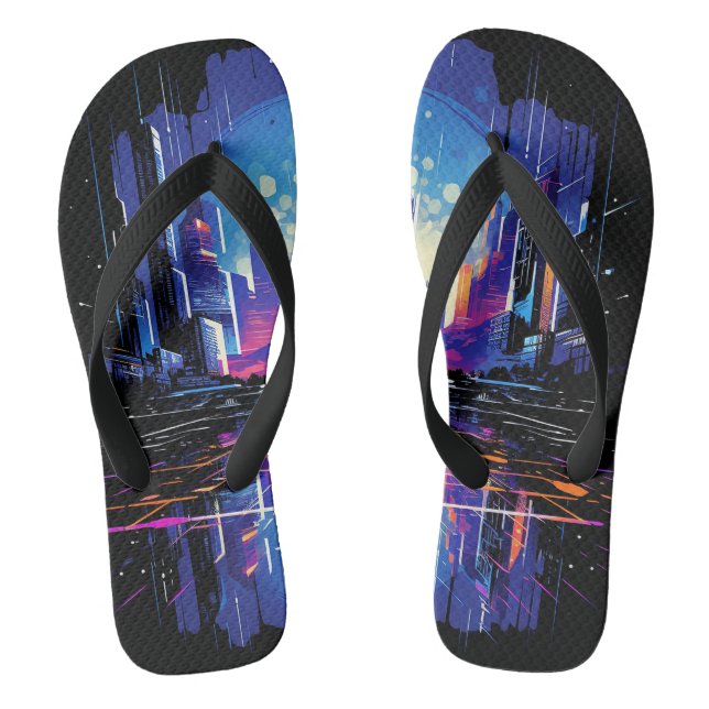 Futuristic Cyberpunk City Skyline Jandals (Footbed)