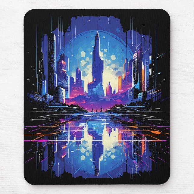 Futuristic Cyberpunk City Skyline Mouse Pad (Front)