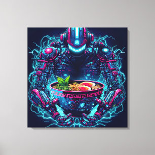 Futuristic Cyberpunk Robot Neon Food Ramen Canvas Print