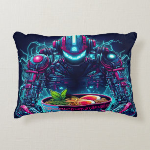 Futuristic Cyberpunk Robot Neon Food Ramen Decorative Cushion