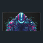 Futuristic Cyberpunk Robot Neon Food Ramen Desk Mat<br><div class="desc">Futuristic fusion of food and technology with a neon-lit robot holding a steaming bowl of ramen.</div>
