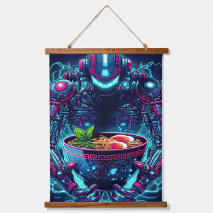 Futuristic Cyberpunk Robot Neon Food Ramen Hanging Tapestry