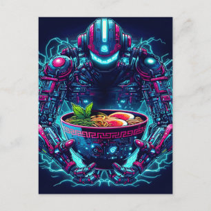 Futuristic Cyberpunk Robot Neon Food Ramen Holiday Postcard