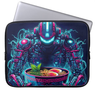 Futuristic Cyberpunk Robot Neon Food Ramen Laptop Sleeve