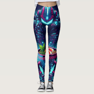 Futuristic Cyberpunk Robot Neon Food Ramen Leggings