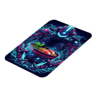 Futuristic Cyberpunk Robot Neon Food Ramen Magnet