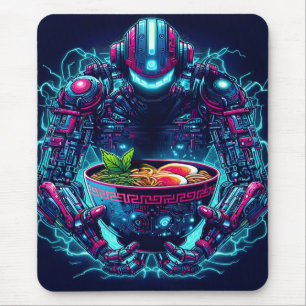 Futuristic Cyberpunk Robot Neon Food Ramen Mouse Pad
