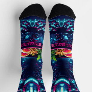 Futuristic Cyberpunk Robot Neon Food Ramen Socks