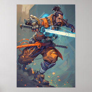 Futuristic Cyberpunk Samurai Holding Laser Katana  Poster