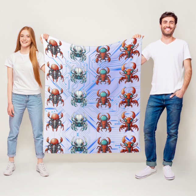 Futuristic Cyborg Lobster Pattern Fleece Blanket (In Situ)