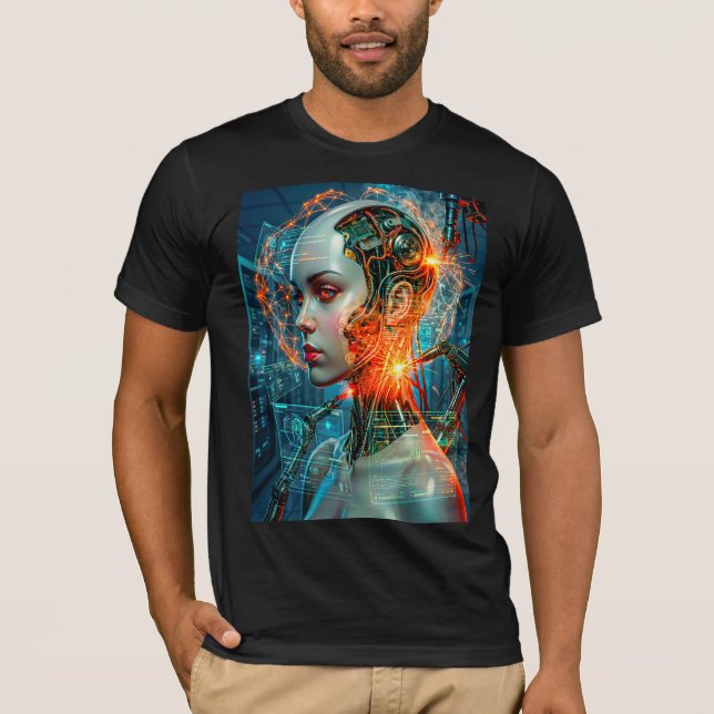 Futuristic Cyborg Neural Network Sci-Fi Tech T-Shirt (Front)