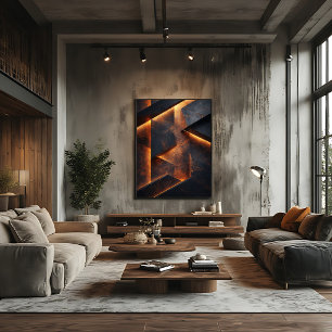 Futuristic Dark Orange Concrete Abstract Canvas Print