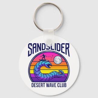 Futuristic Desert Worm Surf Club Synthwave T-Shirt Key Ring