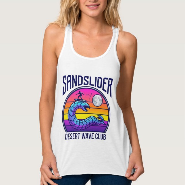 Futuristic Desert Worm Surf Club Synthwave T-Shirt Singlet (Front)