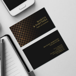 Futuristic Diamond Pattern   Gold Lines   Black Business Card