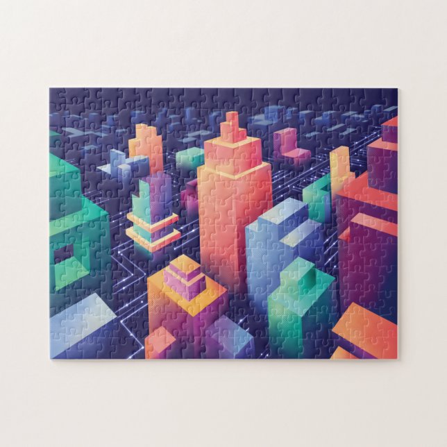 Futuristic Digital Isometric Urban Cityscape Jigsaw Puzzle (Horizontal)