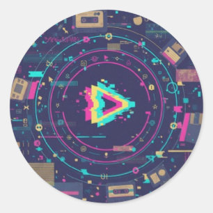Futuristic Digital Play Button Abstract design Classic Round Sticker