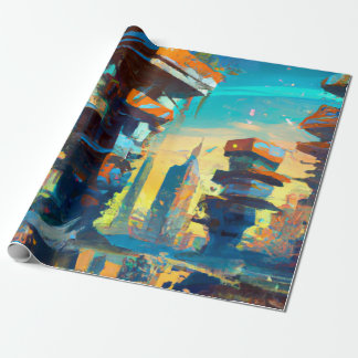 Futuristic Dystopian City, AI Generated Painting Wrapping Paper