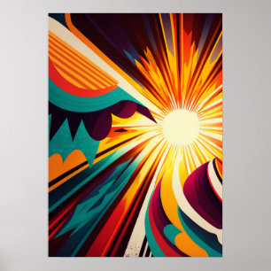 Futuristic Earth and Sun Line Art Retro 6 Poster