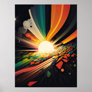 Futuristic Earth and Sun Line Art Retro Wall Art